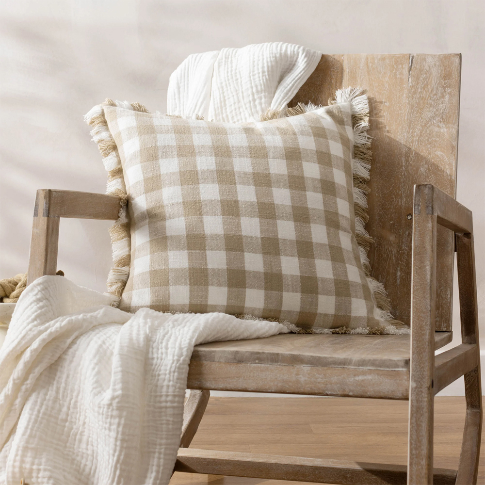 Yard Barton Check Fringed Cushion